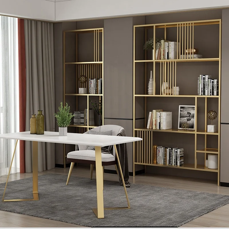 simple living room small bookcase wrought iron grid multi-layer storage display nordic book shelves