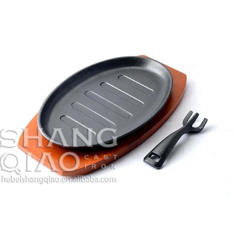 Предварительно приправленная чугунная тарелка для стейка с деревянным основанием/подносом Fajita Skillet Серверная Sizzler