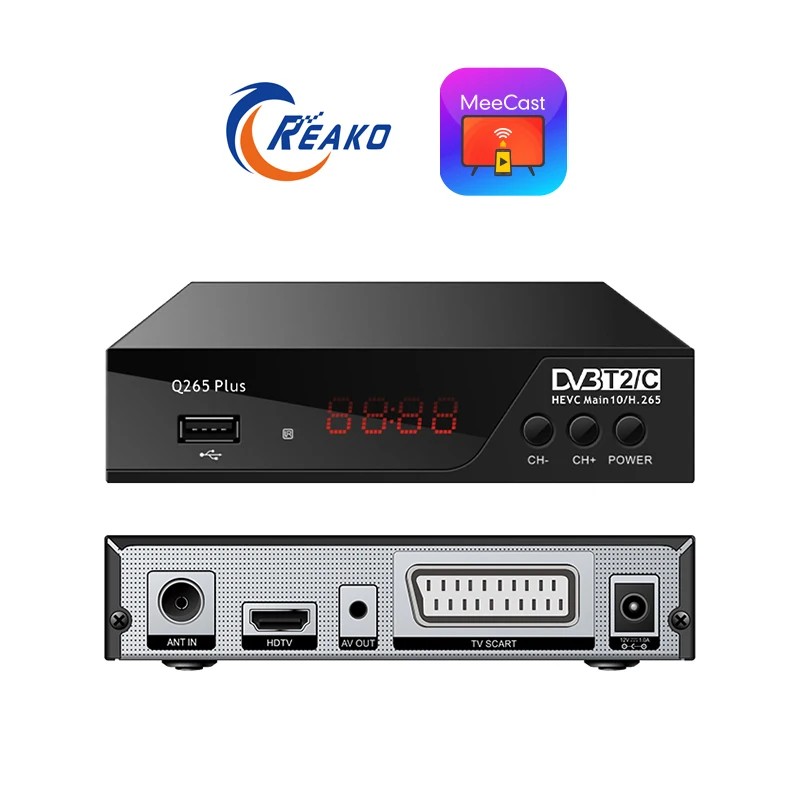 DVB-T2 ТВ цифровые тюнеры OEM/ODM Заводские STB Multi языки Free to Air MeeCast HD HEVC H.265 DVB T2 приемник приставка