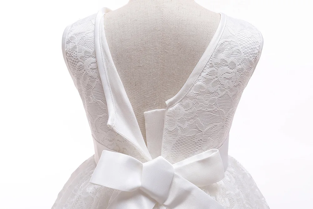 White Vintage Sleeveless Lace Children Girls Flower Party Princess Dresses