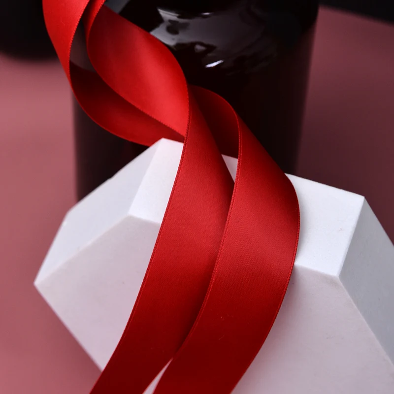 Red custom polyester silky ribbon roll for gift wrapping bow making DIY crafts flower bouquet hair accessories 22mm
