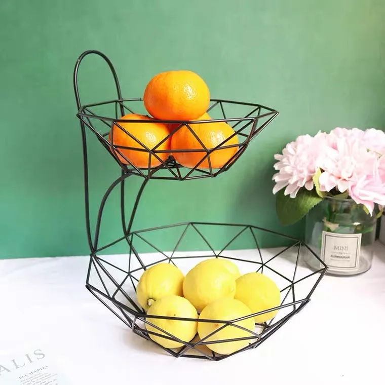 2 Tier Fruit Basket for Kitchen High Quality Metal Modern Space OEM Customized Steel American Style Time Storage ODM