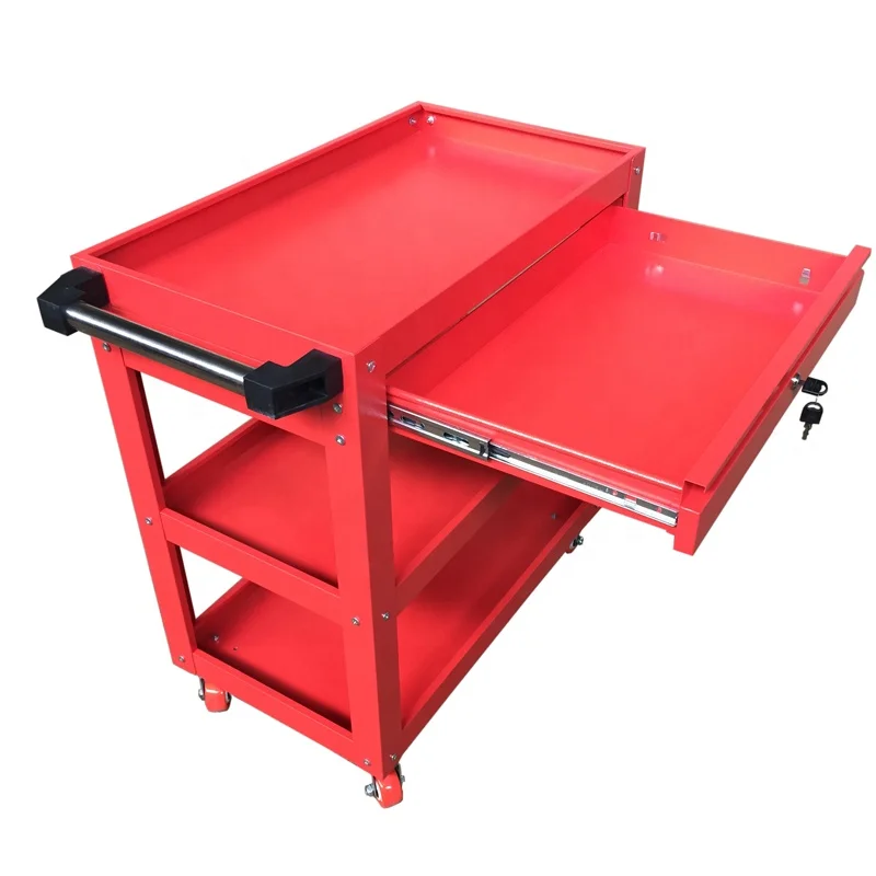 Jin Feng High Quality Workshop Garage Use Red Steel Utility Cart Tool Trolley