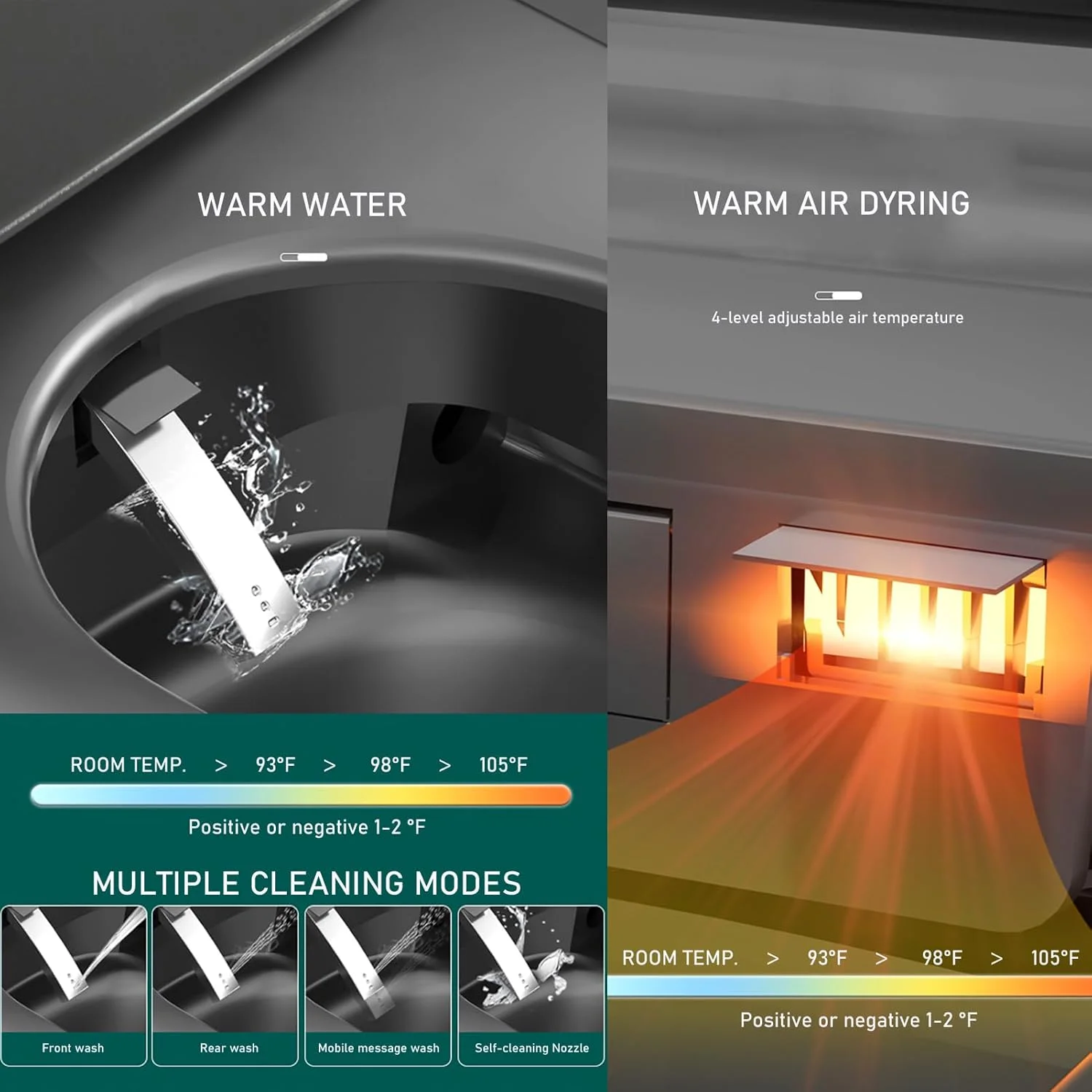 MWD Advanced Square Smart Toilet Automatic Open Close Lid Heating Bidet Seat Modern Toilet Bidet Combination