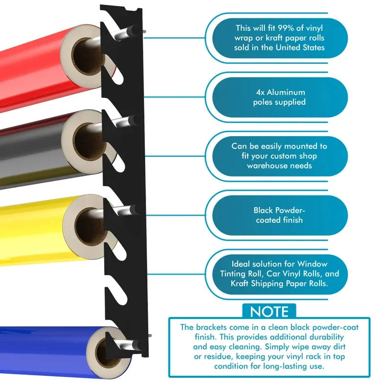 JH-Mech Car Wrap Vinyl Roll Wall Mount Holder for Paper Packing  Auto Car Vinyl Wrap Fabric Decal Holder