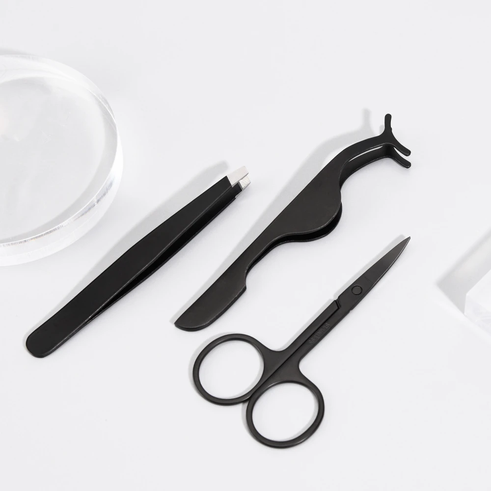 OEM Black Lash Tweezers Set Eyelash Tweezers Private Label Eyelash Applicator Customized Tweezers scissors set