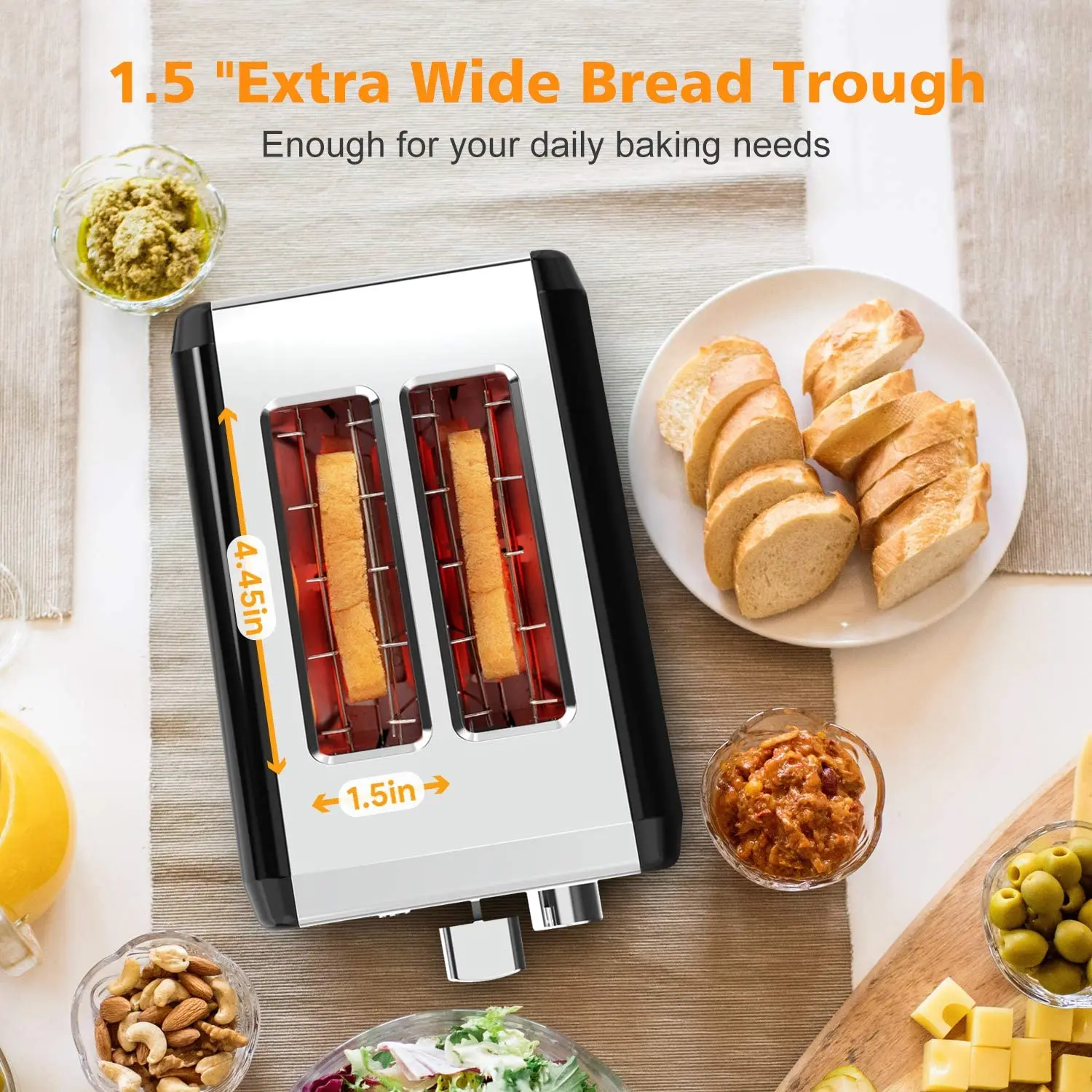 Hot sales 2 Slice Black Bread Toasters with Stainless Steel Decoration