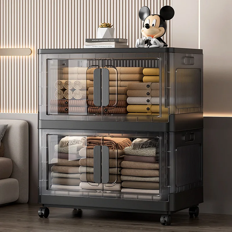 70CM wide side open door storage cabinet Toys and Clothes Closet Organizer Collapsible and Stackable Sundries Storage Bins