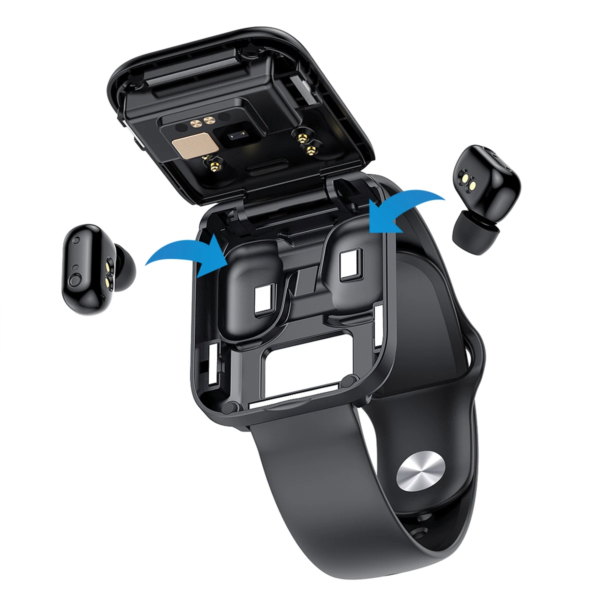 Wireless BT Square Screen Bracelet  Fitness health Monitoring 2 In 1 Earphone Music Smart watch