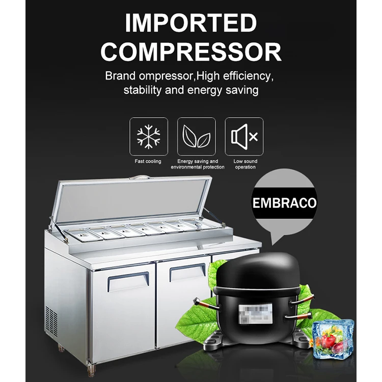 Air-Cooled Refrigerated Workbench Chiller Pizza Prep Table Pizza Preparation Counter Fridge Pizza Prep Table Refrigerator