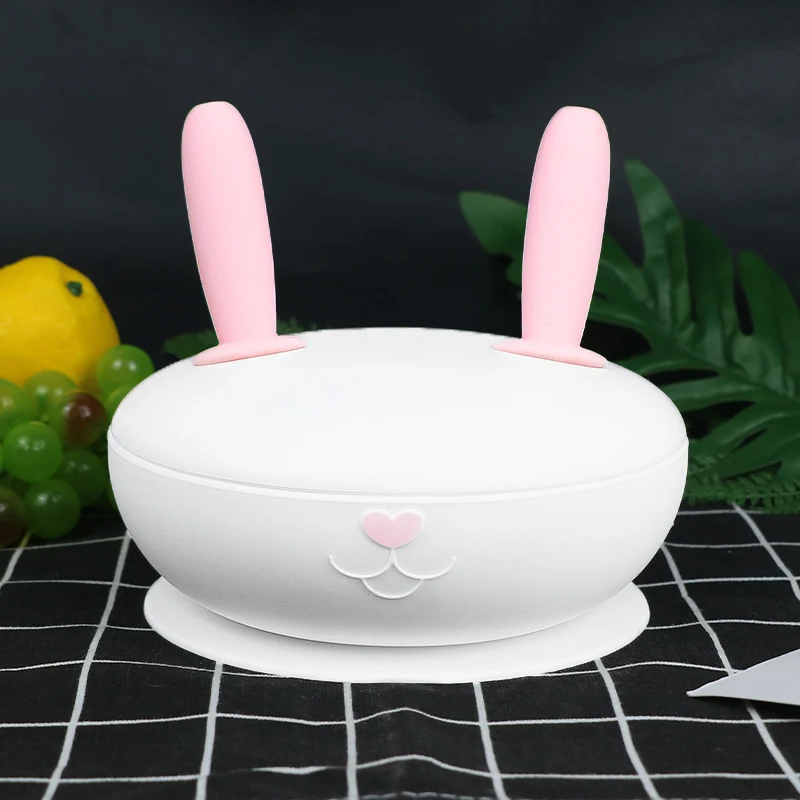 Silicone Rabbit Divided Suction Bowl BPA Free Food grade Silicone Non-toxic Easy to clean Infant Feeding Suction Bowl