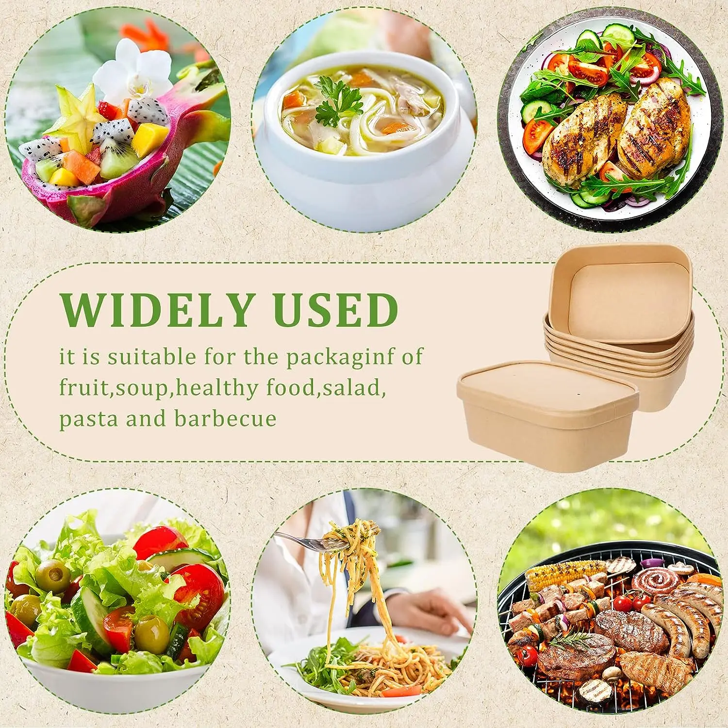 Kraft single paper salad bowl takeout boxes disposable for salad  Rectangular Paper Food bowl container supplier with paper lid