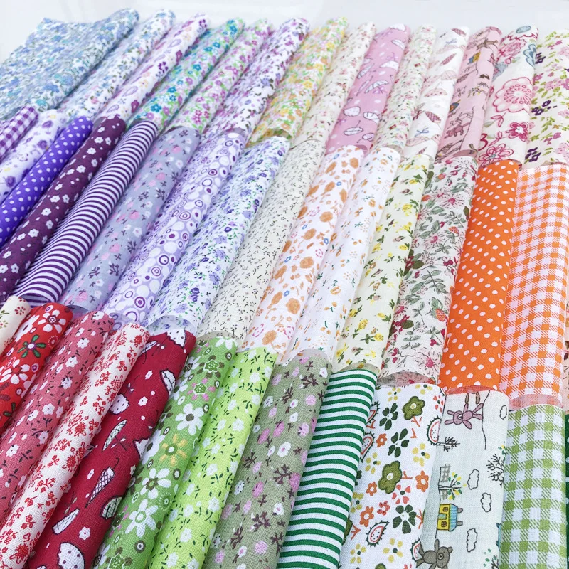 Fabric Squares Sheets Patchwork Craft Cotton Quilting Fabric Bundles DIY Patchwork Crafts with Different Patterns for Craft