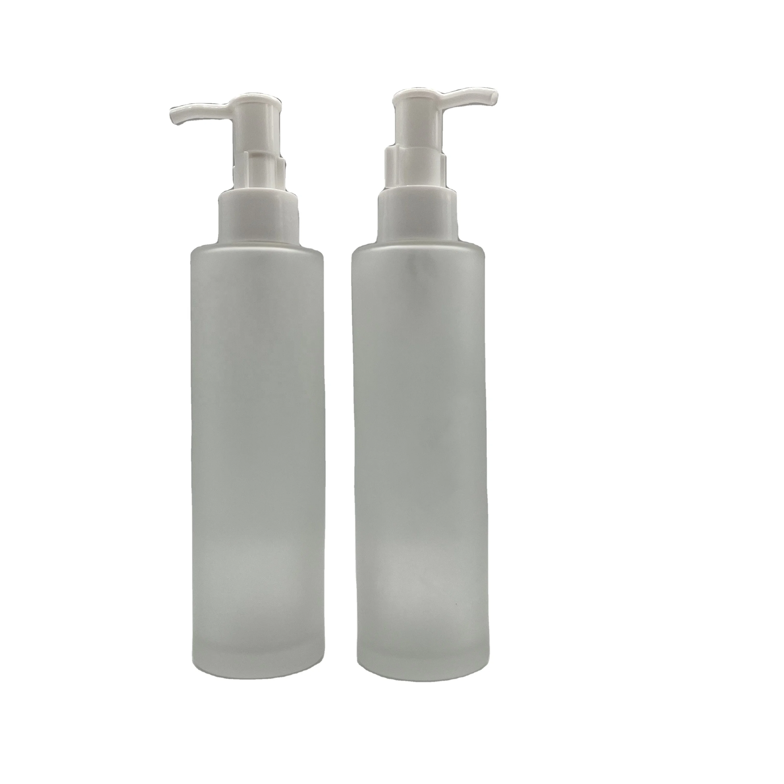 150ml 5oz straight round frosted glass lotion bottle with cosmetic makeup remover pump