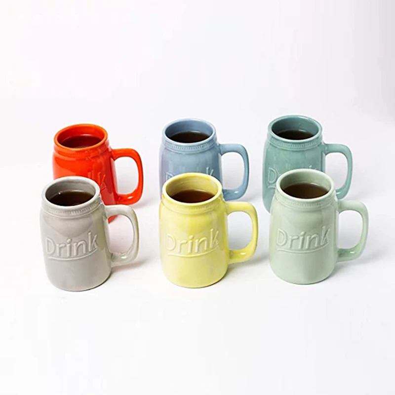 Custom trendy Mason Mugs, 15 oz ceramic coffee mugs hot and cold drink cups, multi-color optional ceramic party mugs