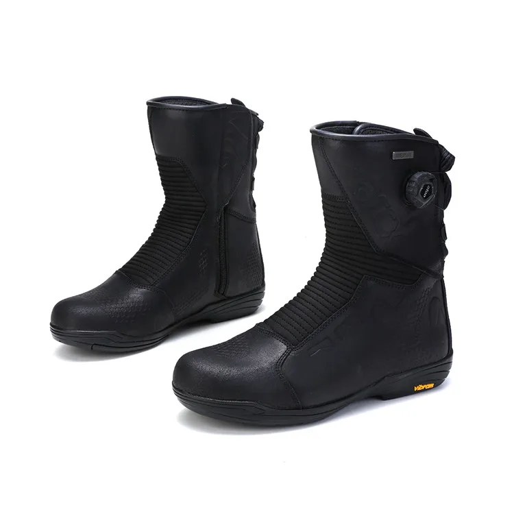 New ARCX With Adjustable Rotary Button Waterproof Black Men Motorcycle Leather Boots
