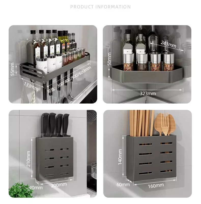 Kitchen Shelving Wall-mounted Hole-free Household Seasoning Supplies Complete Tool Rest Rack Multi-functional Storage Rack