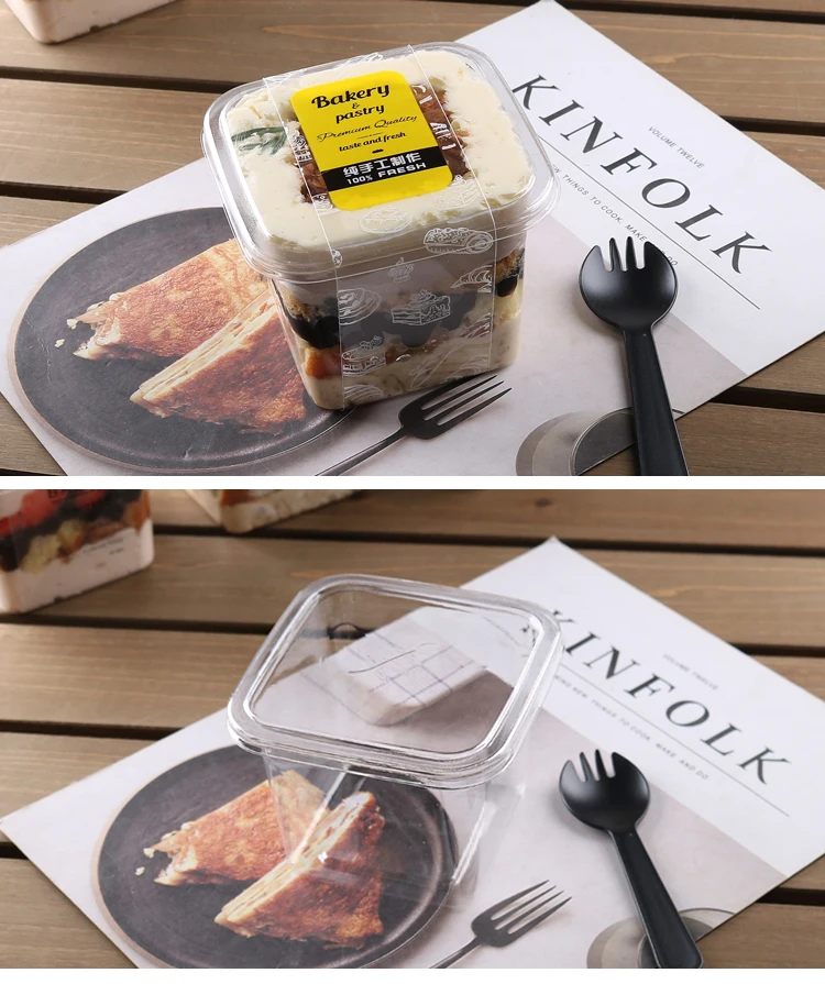 
Dessert shop supplies disposable Square plastic dessert cup Clear Plastic Cake Mousse Cup Tiramisu Contain with PET lid 
