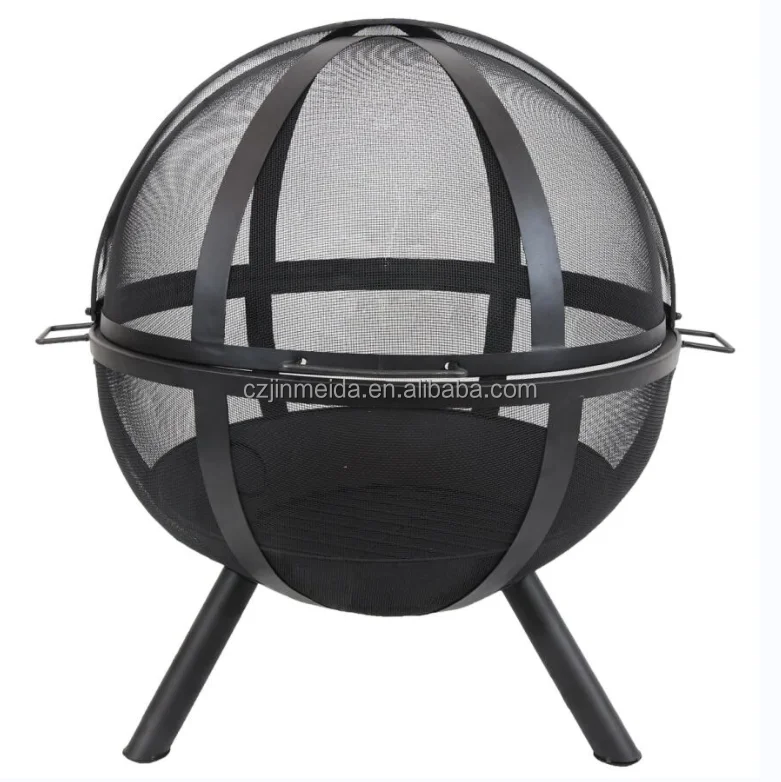 Customized Wholesale Black Ball Shape Round Wood Burning Fire Pit For Outdoor Garden