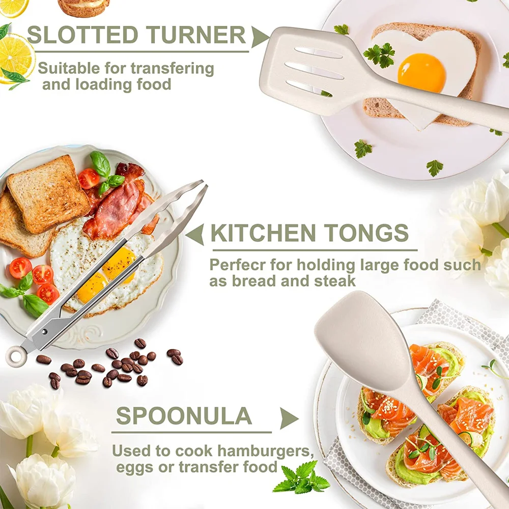 Kitchen Appliances Accessories Cookware Sets Cooking Tool Silicone Kitchen Utensils Set With Wooden Handle For Cooking