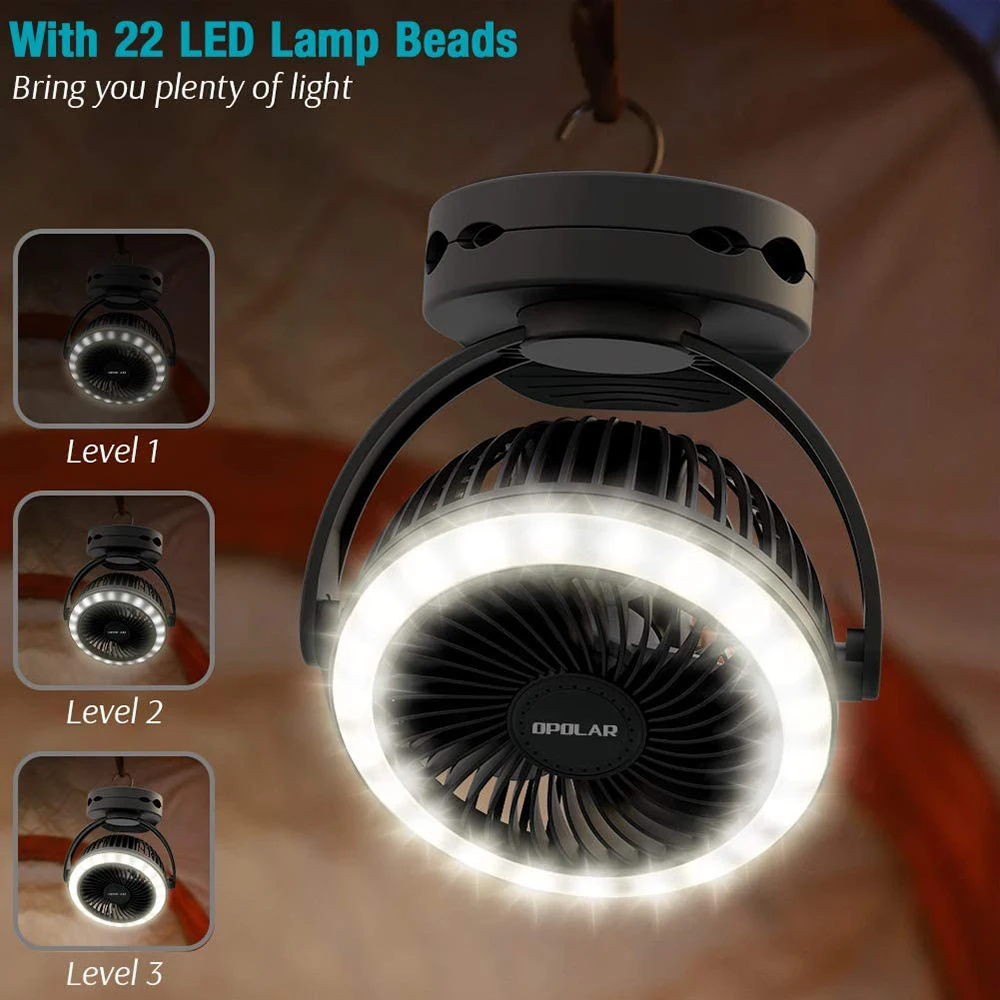 Portable Camping Fan with Hanging Hook Desk Fan LED Lamp 10000 mAh Multi Function Clip On Hook Table Fan For Outdoor Travel Camp