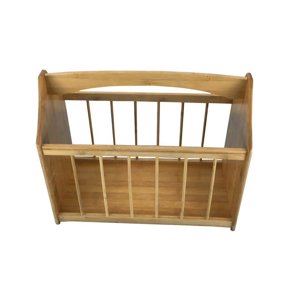 Space-Saving modern magazine file holder bamboo magazine racks with handle