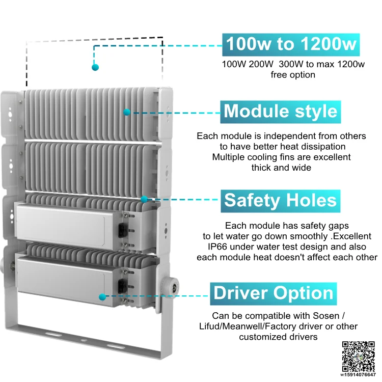 7 Year Warranty 100w each module 130lm/w 160lm/w Dali dimmable stadium light 400w 500w 600w high mast led pole light ETL CE SAA