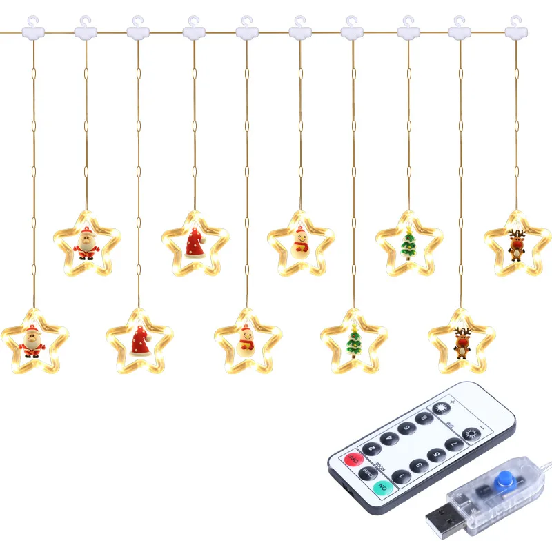 USB Powered LED Christmas Star Light Party Decoration Holiday Hanging Curtain Lamp Strings