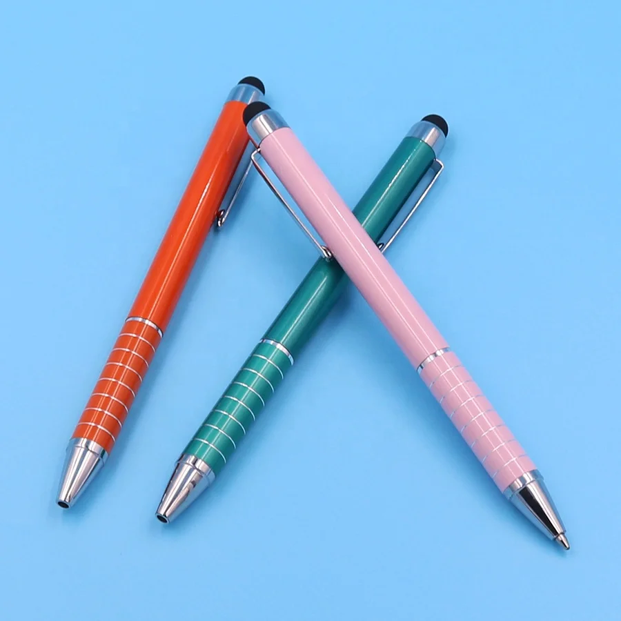 wholesale colorful ballpoint pen metal 2 in 1 stylus pen custom logo printed