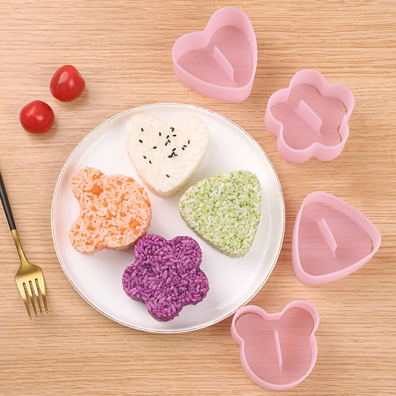 Creative Non Stick Onigiri Mold Set Triangle Heart Bear Flower Shaped Sushi Rice Ball Press Molds With Rice Paddle
