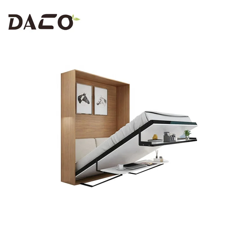 Bedroom Furniture Smart Foldable Mechanism split door fold down vertical bed with a desk and shelf