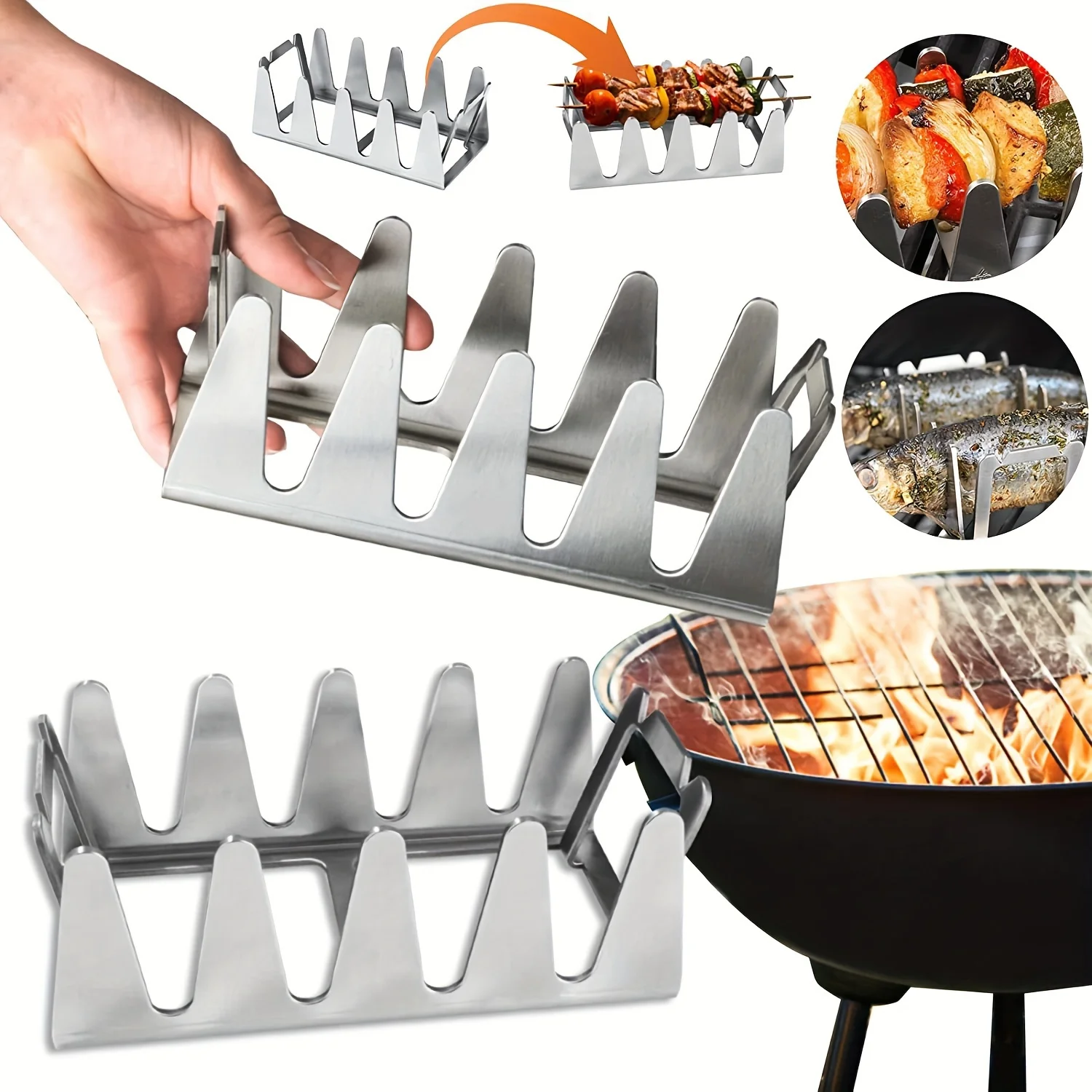 Portable Chicken Wing Holder Grilled BBQ Grill Rib Rack Stainless Steel Multi-functional Barbecue Grill For Outdoor Garden
