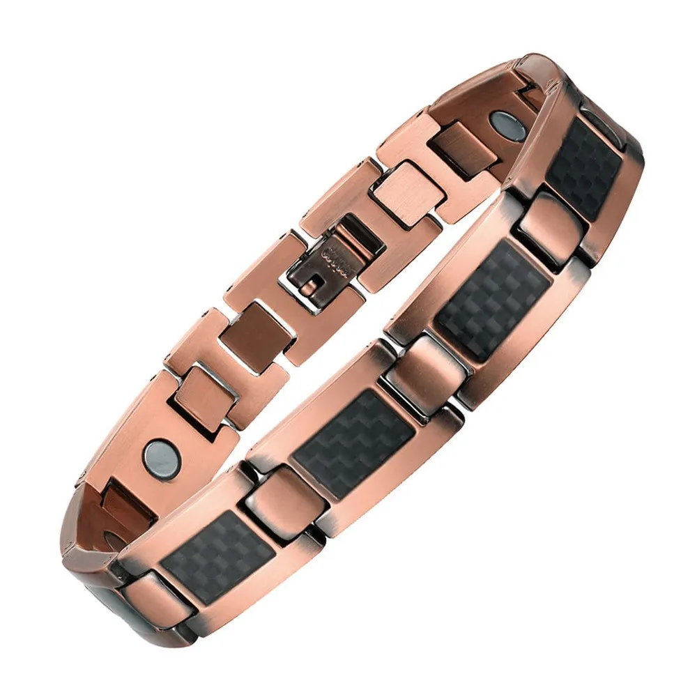2023 New TS Vintage Red Copper Magnetic Bracelet Pure Copper Germanium Stone Carbon Fiber Health Physiotherapy Bracelet