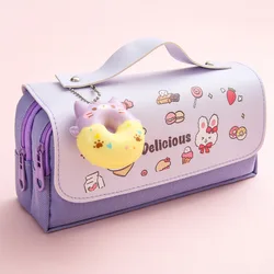 New Design Multi-functional Stationery Storage Bag Cute Cartoon Double Layer Pencil Case Student Cute Portable Pen Bag