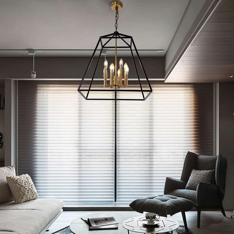 Modern Simple Design Home Decorative Living Room Dining Room Hanging Metal Frame Candle Chandelier Pendant Lights