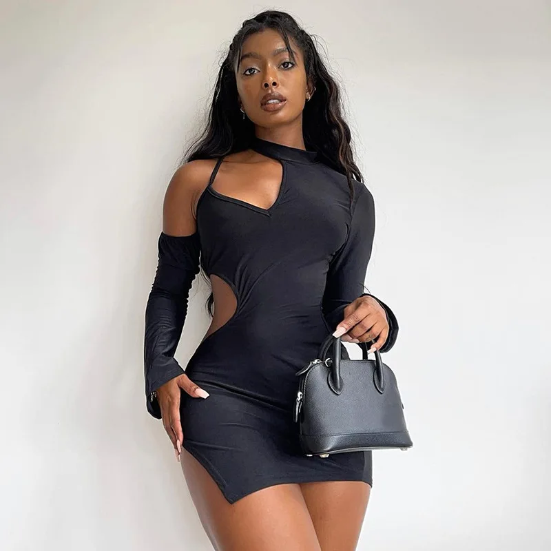 Spring 2022 Summer Trending Black Satin Sexy Party Bodycon Dress Women Party Wear Casual Dresses For Women