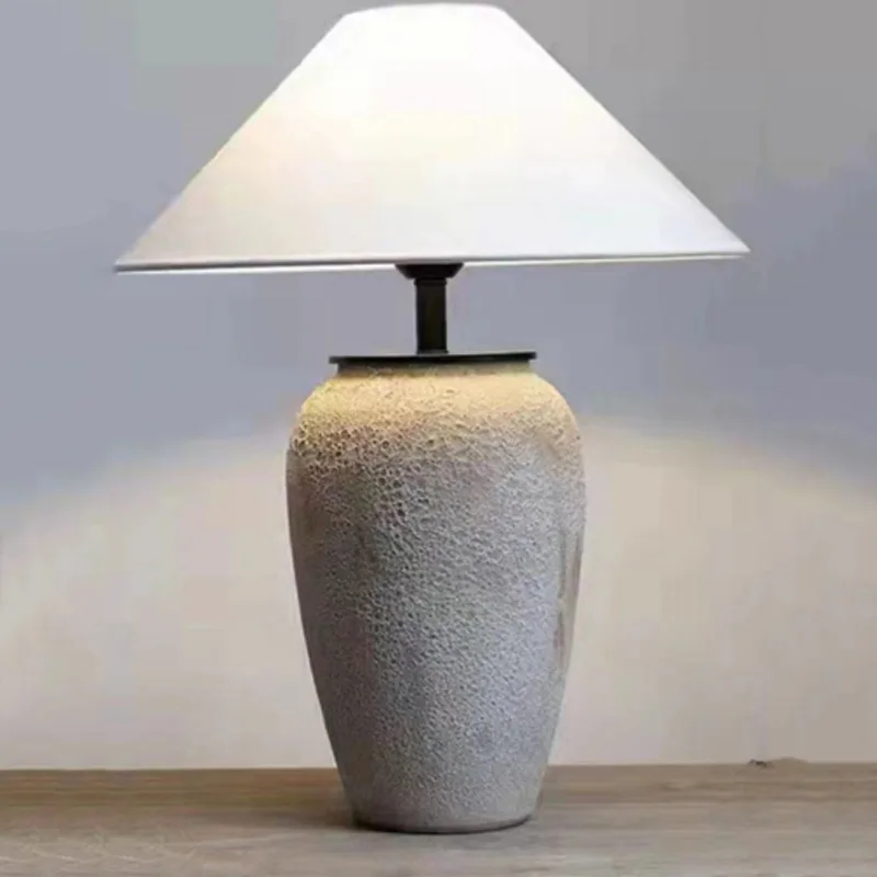 Elegant Modem Wab-Sabi Ceramic Large Desk Lamp Soft Grey Fabric Shade Nordic Design Style Indoor Use Custom Packing Dimension