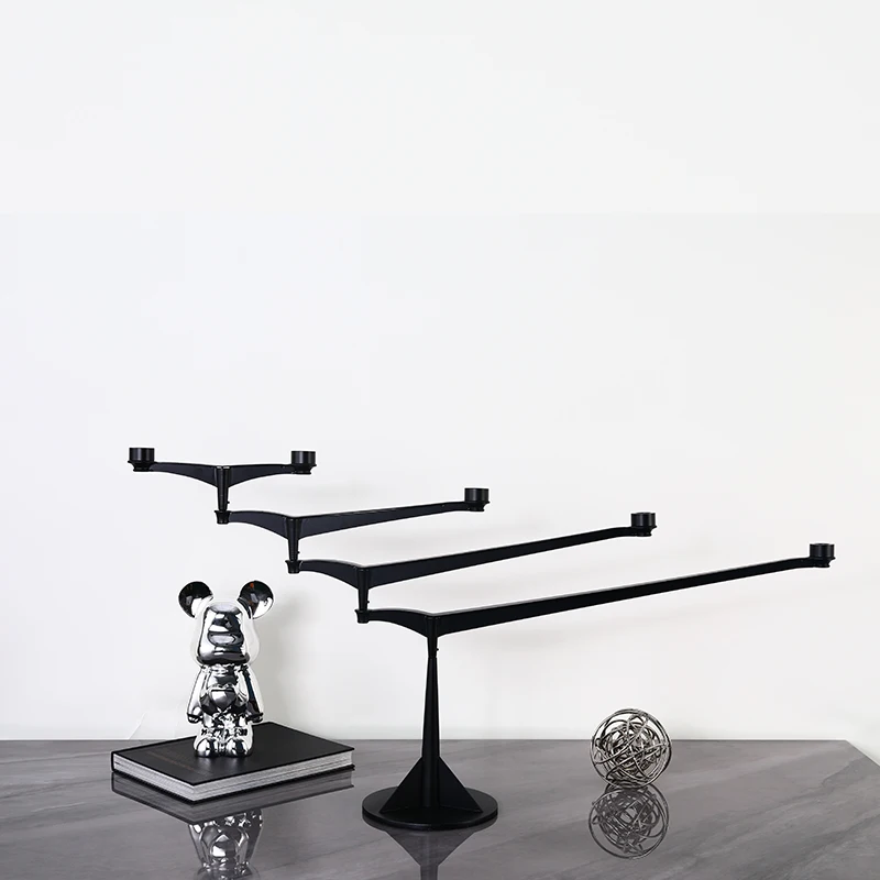 
Northern Europe Metal Geometric Candlestick With Free Angle Transformation Black Candle Stick Holder Set 