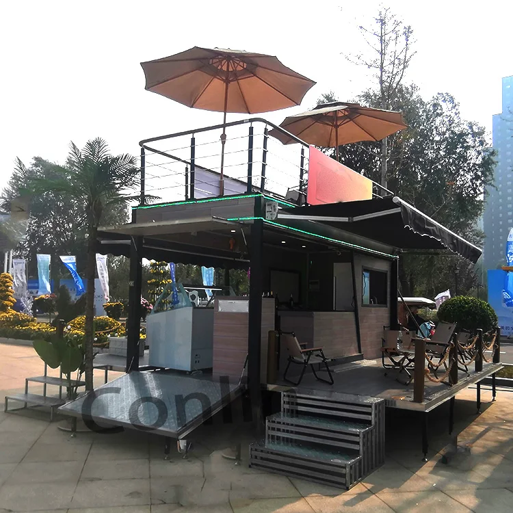 Mobile Bar With Deck Food Truck With Bar Station Folding Food Truck Double Deck For Sale