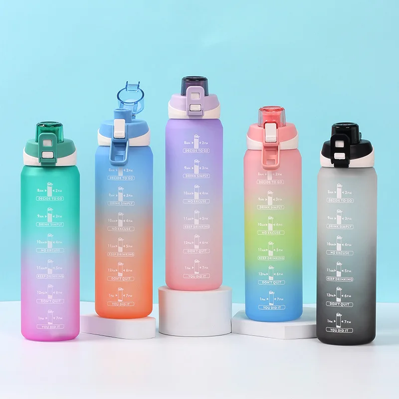 Custom Logo Wholesale Leakproof BPA Free Tritan Water Bottle with Time Marker Gradient Motivational Plastic Water Bottle
