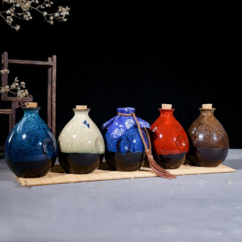 custom logo labels wholesale 0.5L vintage antique cool colored blue 500ml liquor ceramic alcoholic wine bottles for chinese wine