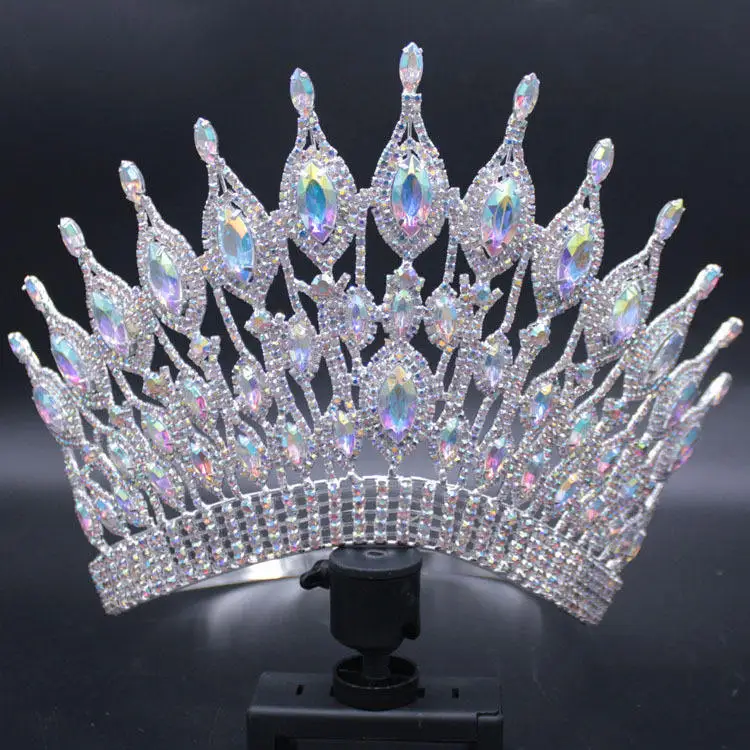 2024 Latest Design Full Round Wedding Big Ab Stone Tiara Miss World Tall Pageant Crowns For Women