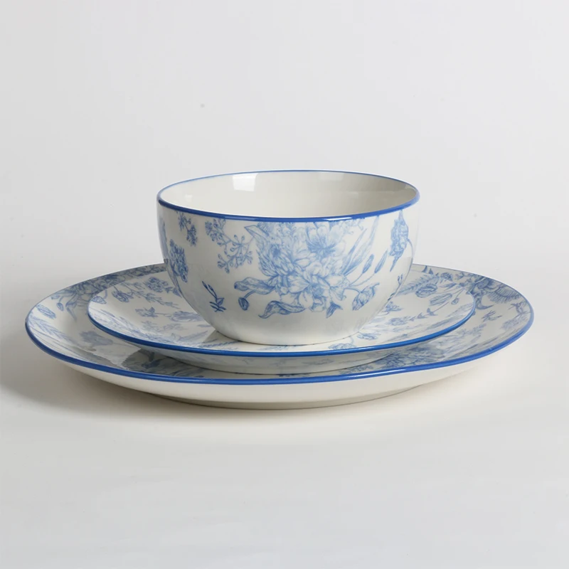 20 years experience pad printing flower dinner set 12pcs porcelain plates sets dinnerware