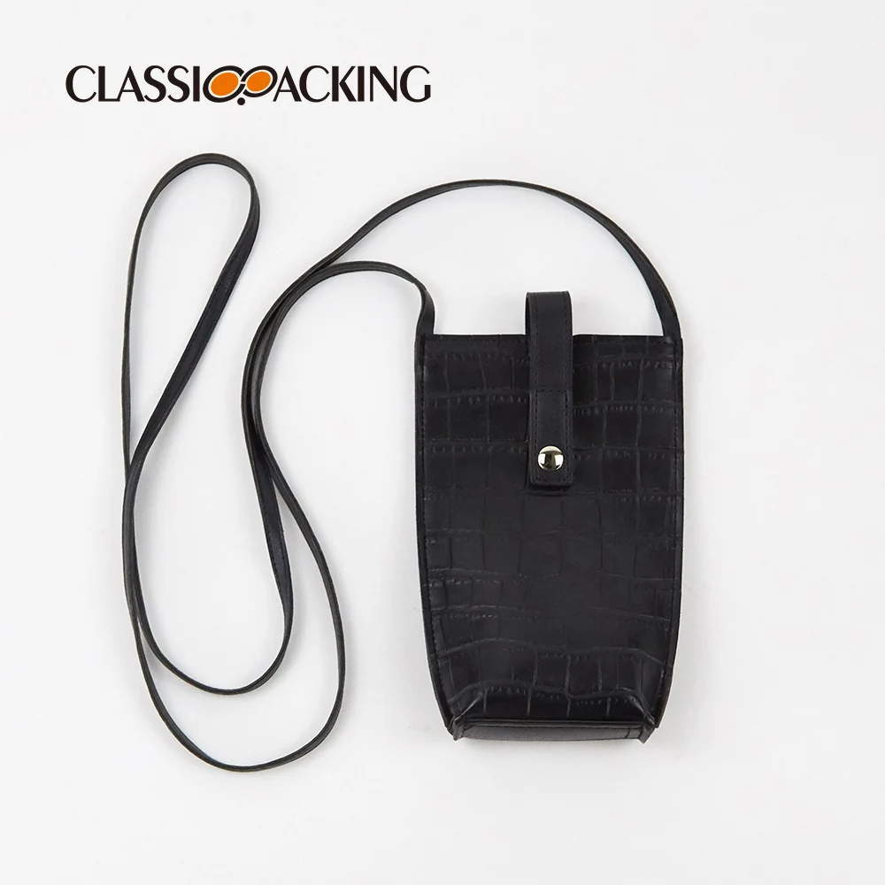 Custom Logo  Pu Leather Black Fashion Mobile Phone Pouch  Portable Mobile Phone Bag