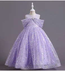 New Kids Girls New Summer Children Mesh Lace Floor Length Stars Catwalk Host Performances Fluffy Gauze Dress