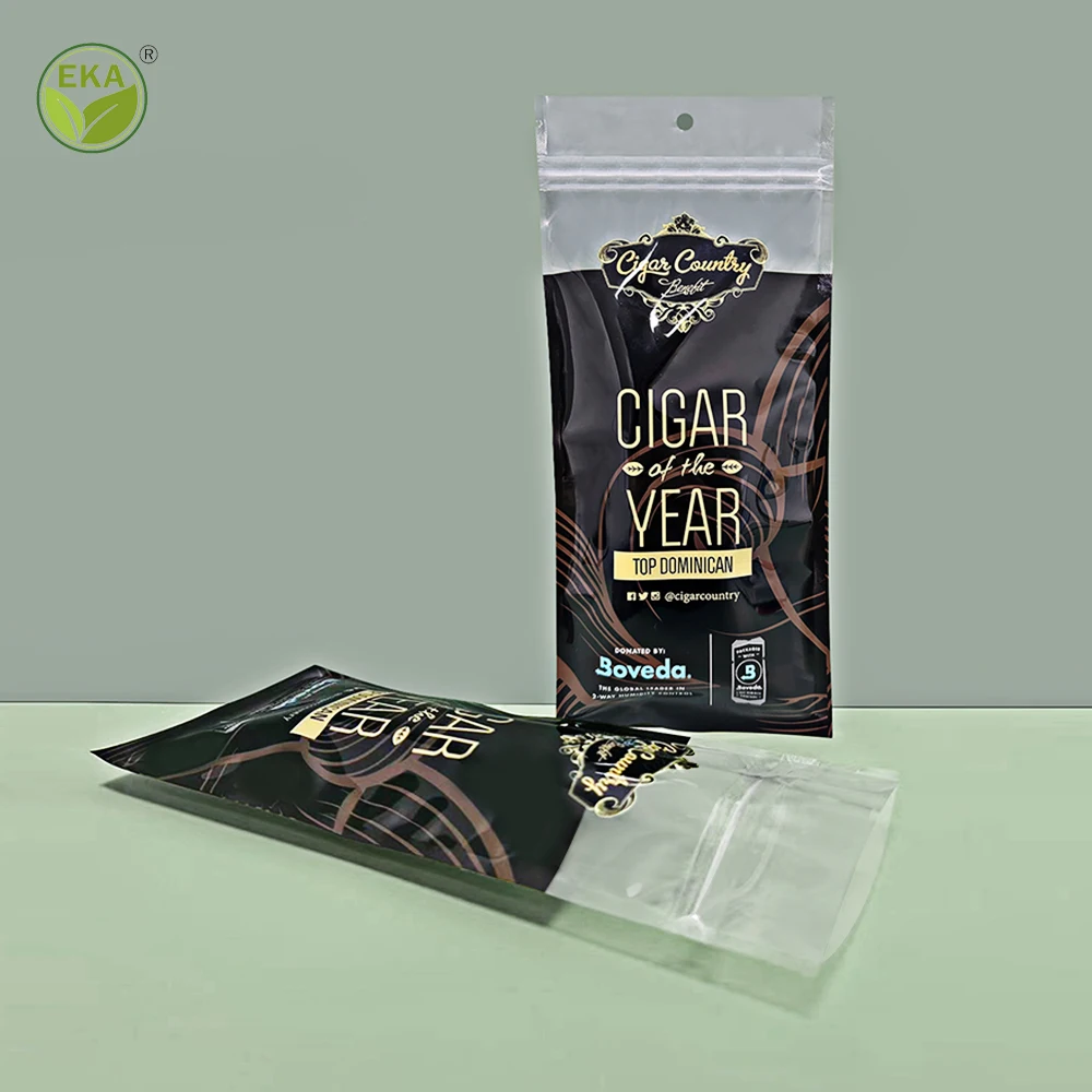 Custom Black Matte Heat Seal Foil Mylar Bag Humidity Tobacco Packaging Zip Plastic Humidor Cigar Ziplock Bags