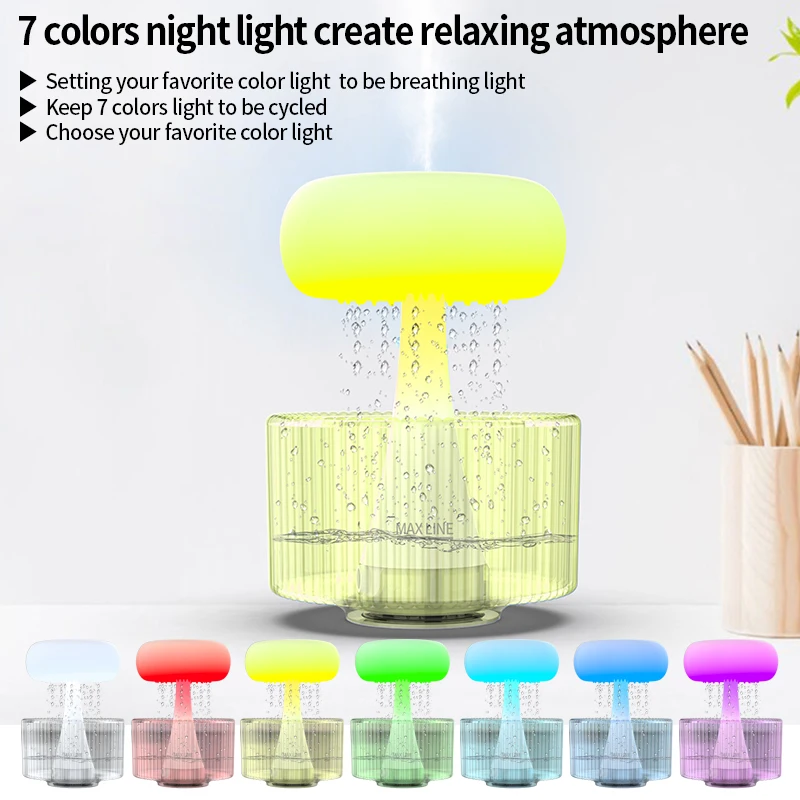 Portable Rain Cloudy rechargeable humidifier cold mist 7 color breathing light aroma diffuser mushroom humidifier JH10