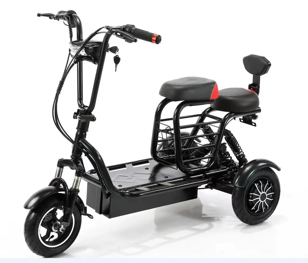 New Type Lightweight Flexible 3 Wheel Electric Scooter with Child Seat Basket Wholesale 350W 48v for Adult Folding Moped Scooter