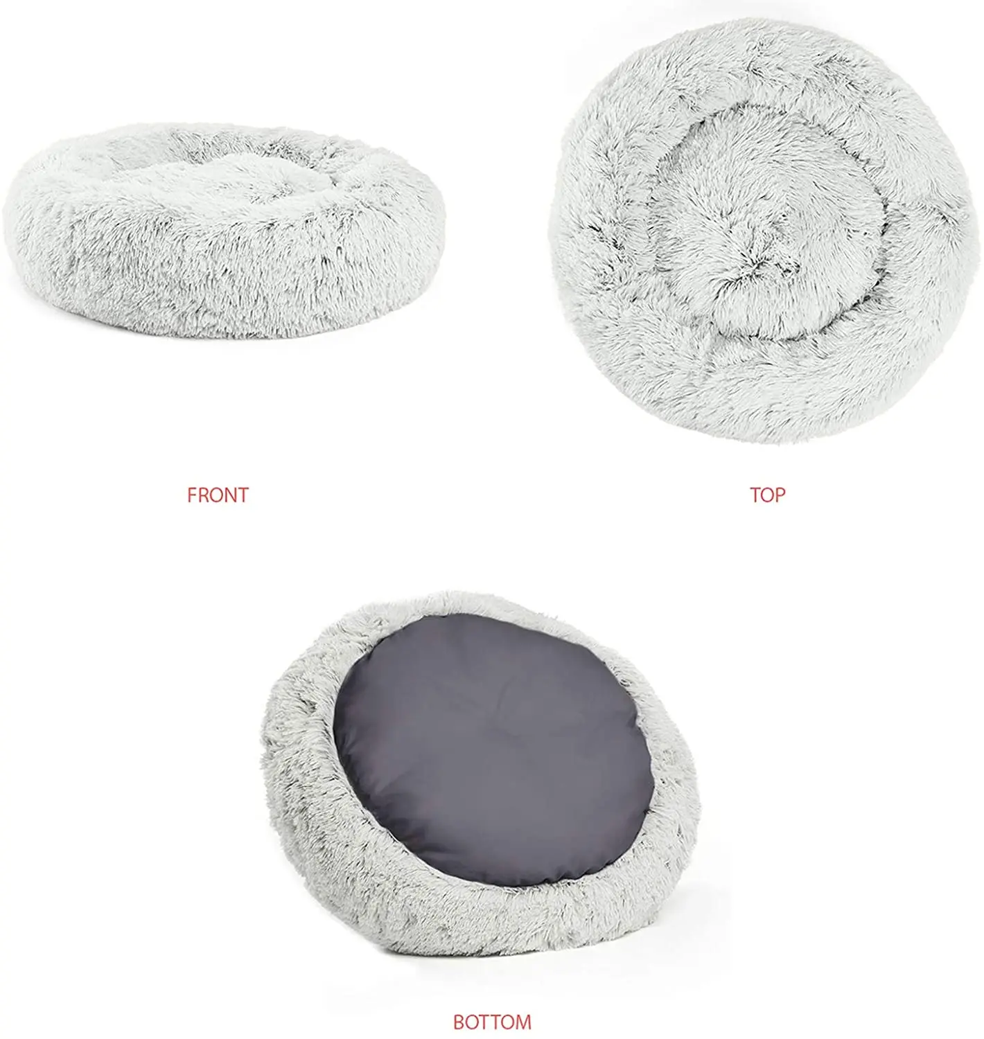 Original Calming Donut Cat and Dog Bed in Shag Fur, Multiple Sizes and Bundle