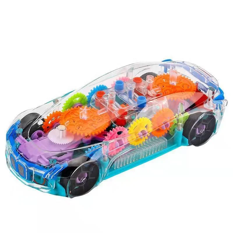 CE transparent running car children electric car with music LED flashing light by battery power transparent gear toy car